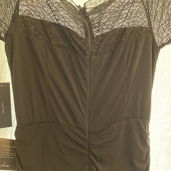 Lulus Any Given Moment Black Laced Ruched Maxi Sz. Large - Picture 12 of 14